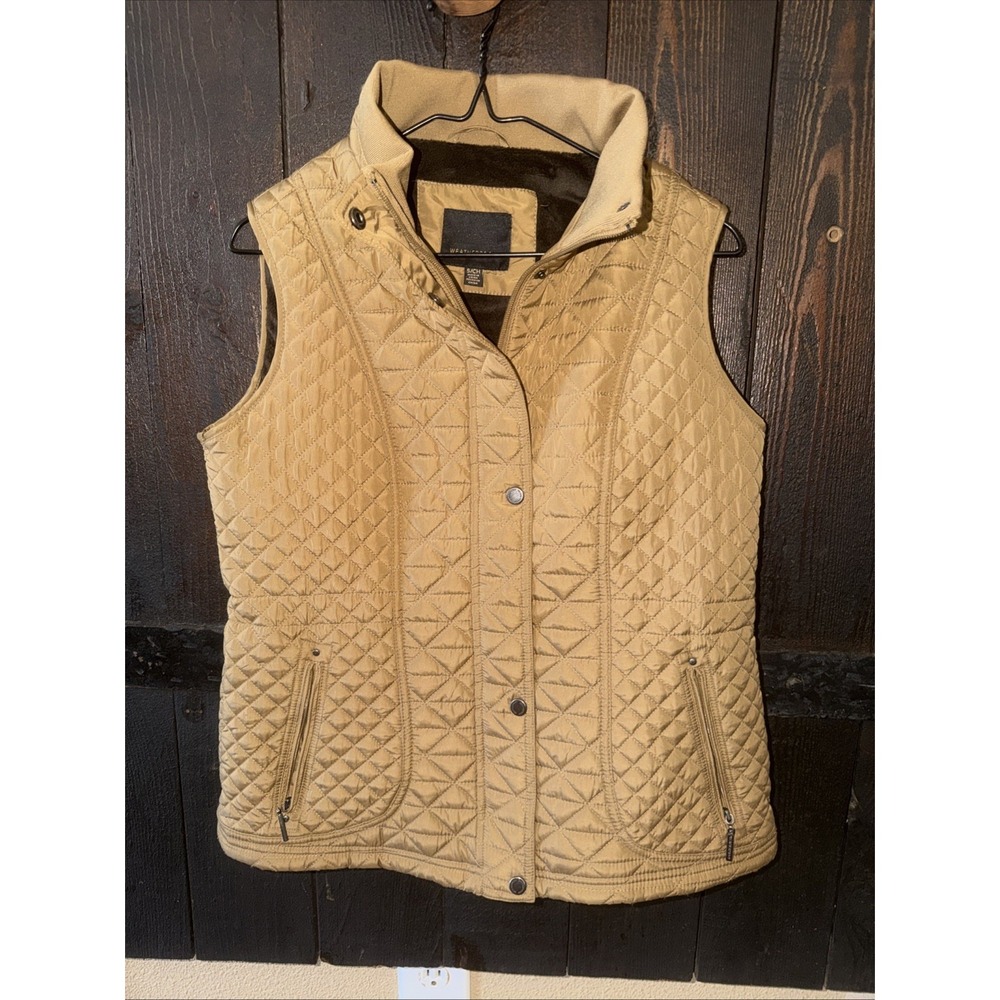Weatherproof Vest Women's Size Small Tan Brown Quilted Lined Button Zip S